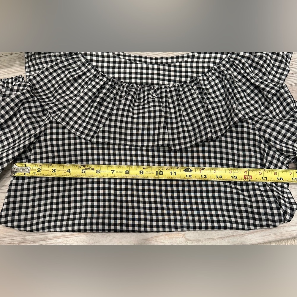 Zara Black & White Gingham Long Sleeve Top - Ruffle Plaid Neckline
MEDIUM - Picture 12 of 14